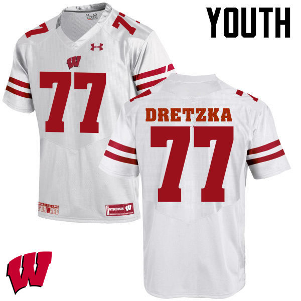Youth Wisconsin Badgers #77 Ian Dretzka College Football Jerseys-White - Click Image to Close